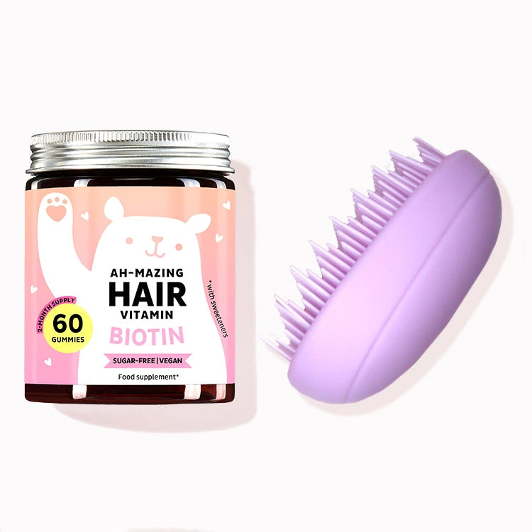 Ah-Mazing Hair Vitamins sugar-free with biotin, set with hairbrush – hair growth supplement. 