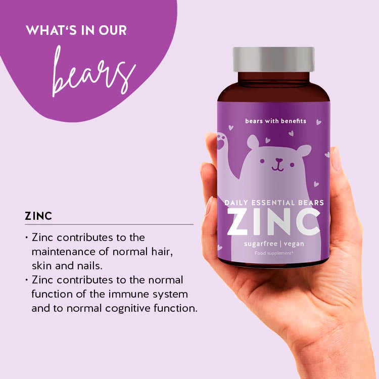 Description of how the Zinc daily essential vitamins for hair, skin and nails work in our body. 